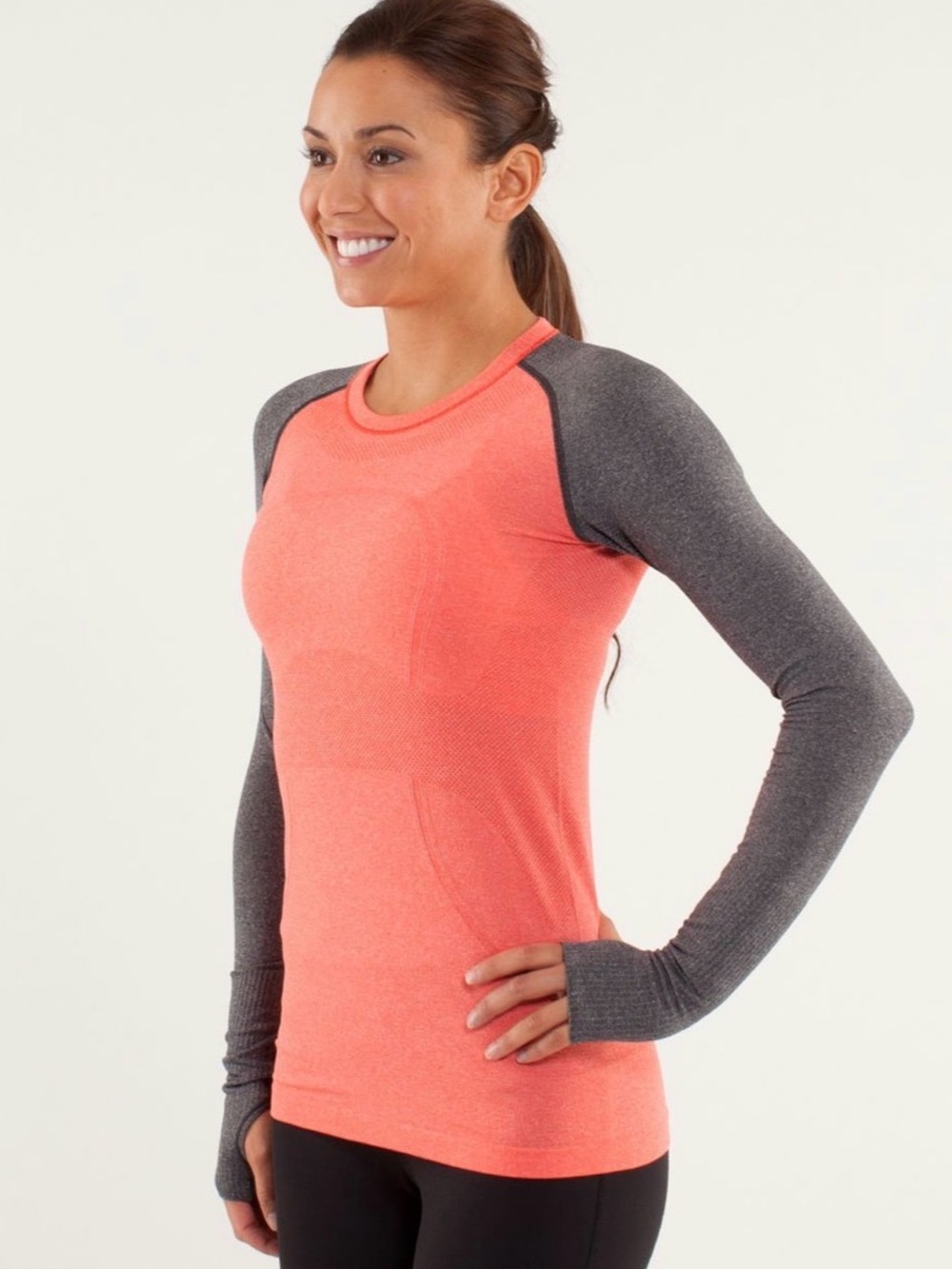 Lululemon Run: Swiftly Tech Long Sleeve Top. Color=Love Red / Deep Coal Size 4